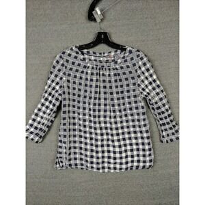 Boden Shirt Womens 8 Black White Gingham Check Plaid Lightweight Coastal Cottage